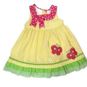 Rare Editions Toddler Girls Yellow Gingham Butterfly applique Dress size 18M